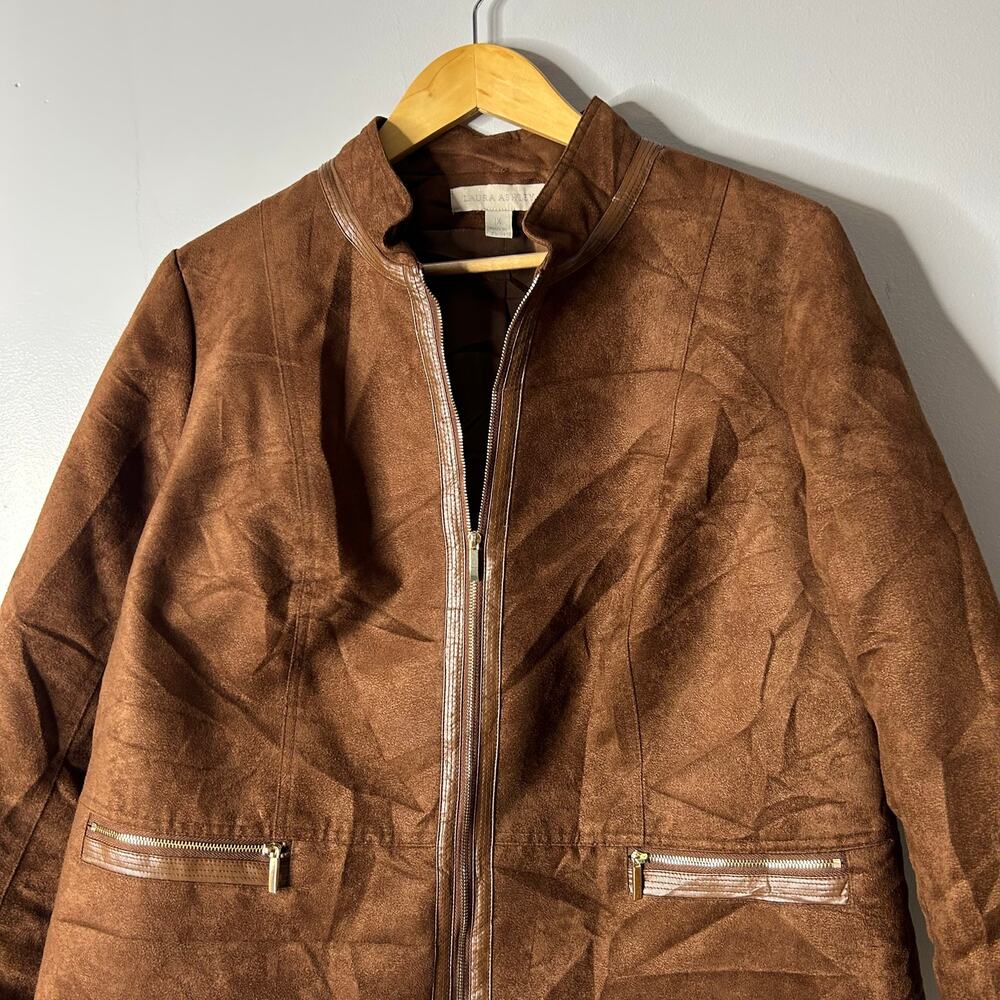Laura Ashley Brown Suede Zip-Front Jacket - Picture 3 of 10